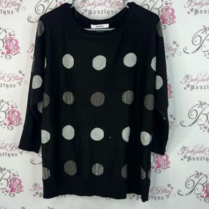 Tanjay sweater sparkly dotted pull over Black Blouse with Gray Polka Dots